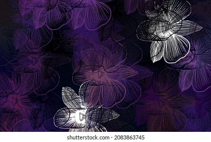 Dark Purple, Pink vector doodle template with flowers. Shining colored illustration with flowers. Colorful pattern for kid's books.