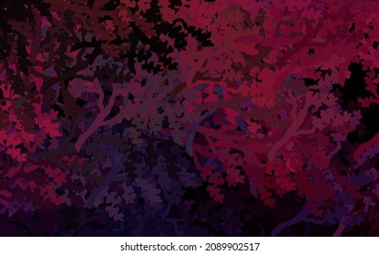 Púrpura oscuro, fondo de doodle vector rosado con hojas, ramas. Doodles sobre fondo blanco. Patrón para papeles pintados, libros de color.
