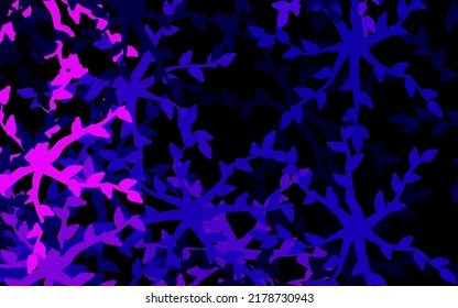Dark Purple, Pink vector doodle background with flowers, leaves. Illustration with doodles on abstract template. Template for backgrounds of cell phones.