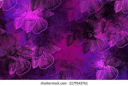 Dark Purple, Pink vector doodle pattern with flowers. Decorative design of flowers on white background. Colorful pattern for kid's books.