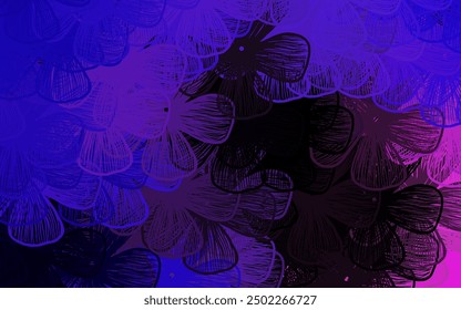 Dark Purple, Pink vector doodle backdrop with trees, branches. Sketchy doodle flowers on white background. New design for your business.