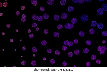 Dark Purple, Pink vector elegant background with flowers, roses. Shining colored illustration with flowers. New template for your brand book.