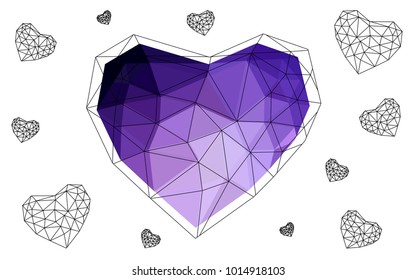 Dark Purple, Pink vector greeting Card Happy Valentine's Day. Lettering with hearts on the white polygonal background. Colored triangular illustration for your business.