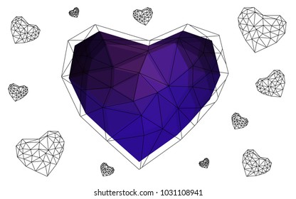Dark Purple, Pink vector greeting Card Happy Valentine's Day. Lettering with hearts on the white polygonal background. Colored triangular illustration for your business.