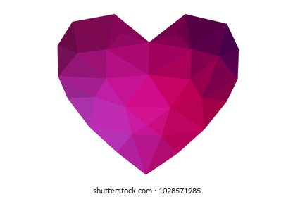 Dark Purple, Pink vector heart isolated on white background. Geometric rumpled triangular low poly origami style gradient graphic illustration. Polygonal design for your business.