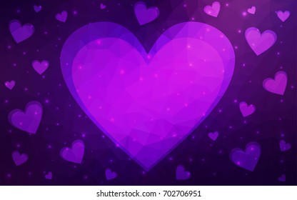 Dark Purple, Pink vector heart isolated on white background. Geometric rumpled triangular low poly origami style gradient graphic illustration. Polygonal design for your business.