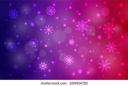Dark Purple, Pink vector layout with bright snowflakes. Decorative shining illustration with snow on abstract template. The pattern can be used for new year leaflets.