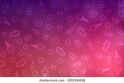 Dark Purple, Pink vector layout with sweet desserts. Beautiful colored illustration with candies in doodle style. Design for ad, poster, banner of cafes or restaurants.
