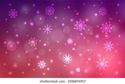 Dark Purple, Pink vector layout with bright snowflakes. Shining colored illustration with snow in christmas style. The pattern can be used for new year leaflets.