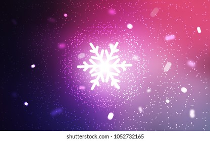 Dark Purple, Pink vector layout with bright snowflakes. Snow on blurred abstract background with gradient. The pattern can be used for new year leaflets.