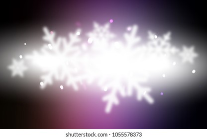 Dark Purple, Pink vector layout with bright snowflakes. Snow on blurred abstract background with gradient. The pattern can be used for new year leaflets.