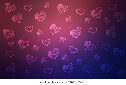 Dark Purple, Pink vector layout with sweet hearts. Hearts on blurred abstract background with colorful gradient. Pattern can be used for valentine's ad, booklets.