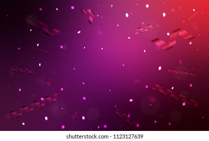 Dark Purple, Pink vector layout with festival confetti. Beautiful colored illustration with ribbon in celebration style. New design for ad, poster, banner of your Party.
