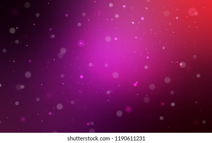 Dark Purple, Pink vector layout with bright snowflakes. Blurred decorative design in xmas style with snow. New year design for your ad, poster, banner.