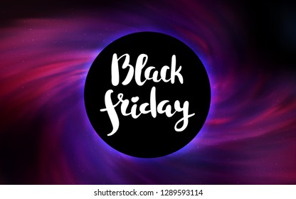 Dark Purple, Pink vector layout with a black hole, universe. Abstract illustration with glitter colorful cosmic stars. Pattern for posters, banners of sales.