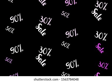 Dark Purple, Pink vector layout with discount of 30, 50, 90%. Abstract illustration with colorful gradient symbols of sales. Template for season sales, shopping ads.