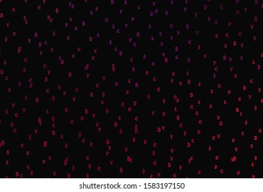 Dark Purple, Pink vector layout with banking symbols. Shining illustration with signs of currency on abstract template. Template for ads of currency markets, bank loans.