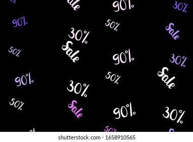 Dark Purple, Pink vector layout with discount of 30, 50, 90%. Colored words of sales with gradient on white background. Pattern for ads, posters, banners of sales.
