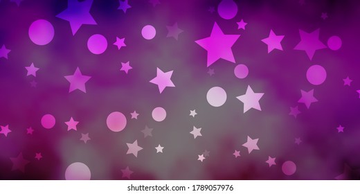 Dark Purple, Pink vector layout with circles, stars. Abstract illustration with colorful spots, stars. Texture for window blinds, curtains.