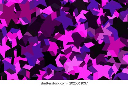 Púrpura oscuro, diseño vector rosado con estrellas brillantes. Ilustración de colores brillantes con estrellas. Patrón para sitios web de astrología.