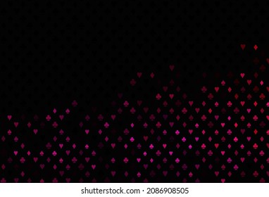Dark purple, pink vector layout with elements of cards. Colored illustration with hearts, spades, clubs, diamonds. Pattern for booklets, leaflets of gambling houses.