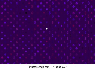 Dark purple, pink vector layout with elements of cards. Blurred decorative design of hearts, spades, clubs, diamonds. Pattern for booklets, leaflets of gambling houses.