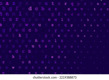 Diseño vector púrpura oscuro, rosa con alfabeto latino. Signos de alfabeto coloreado con degradado sobre fondo blanco. El patrón se puede usar como anuncios, afiches, pancartas para libros.