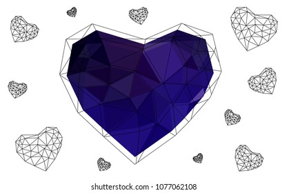 Dark Purple, Pink vector love background with heart. Paper note. Valentine's greeting polygonal card. Triangular illustration for your business. Stock template for your design.