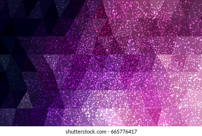 Dark Purple, Pink vector low poly crystal background with snowflakes. Polygon christmas design pattern . Low poly illustration of New Year celebration.
