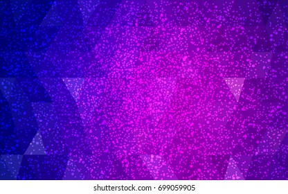 Dark Purple, Pink vector low poly crystal background with snowflakes. Polygon christmas design pattern . Low poly illustration of New Year celebration.