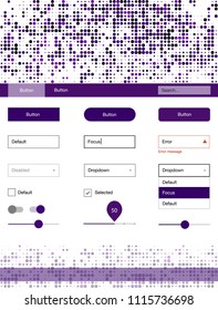 Dark Purple, Pink vector Material Design Kit with dots. Colorful ui/ux kit with header consisted of spheres. This template you can use for landing pages.