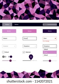 Dark Purple, Pink vector Material Design Kit with lines. Simple Material Design Kit with colorful mosaic of triangles. This template you can use for landing pages.