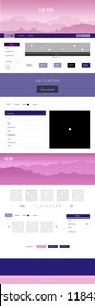Dark Purple, Pink vector Material Design Kit with hills. Modern Style guide with colorful gradient mountains in its header. Sample for your landing page of tourism.