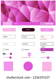 Dark Purple, Pink vector Material Design Kit with lines. Ui Ux kit with colorful polygonal background in its header. This sample is for your landing page.