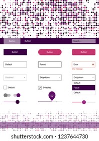 Dark Purple, Pink vector Material Design Kit with dots. Colorful ui/ux kit with header consisted of spheres. This template you can use for websites.