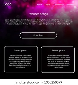 Dark Purple, Pink vector Material Design Kit with stars. Web ui kit with abstract gradient clouds in its header. This template you can use for websites.