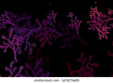 Dunkelviolett, rosafarbene Vektorillustration, Naturhintergrund mit Ästen. Doodle Illustration von Blättern und Zweigen im Origami-Stil. Eine neue Textur für Ihr Tapete-Design.