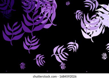 Púrpura oscuro, Pink vectorial fondo natural con hojas. Ilustración abstracta brillante con doodles y hojas. Patrón colorido para los libros infantiles.