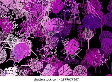 Dark Purple, Pink vector natural background with trees, branches. Creative illustration in abstract style with trees. Hand painted design for web, leaflets.