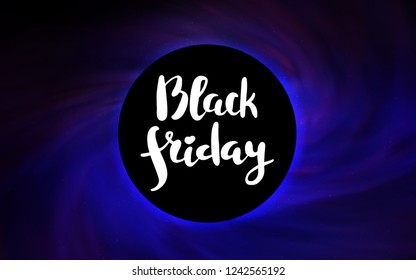 Dark Purple, Pink vector pattern with a black hole, stars. Abstract illustration with glitter colorful cosmic stars. Template for Black Friday sales.