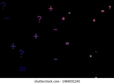 Dark Purple, Pink vector pattern with Digit symbols. Abstract illustration with colored algebra signs. Best design a poster, banner of a math college.