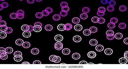 Dark Purple, Pink vector pattern with magic elements. Colorful mystic symbols with a gradient in ancient style. Best design halloween events.