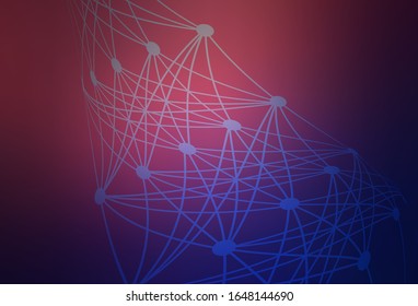 Dark Purple, Pink vector pattern with artificial intelligence network. Abstract illustration with links and dots of AI. Pattern for  poster, banner of technology.