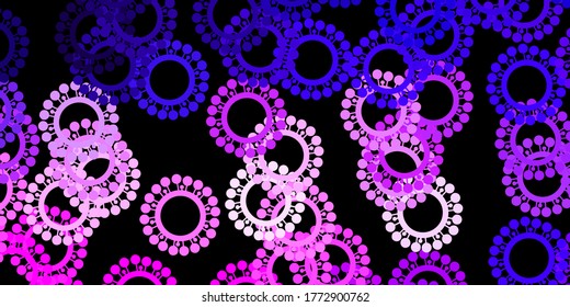 Dunkelviolettes, rosafarbenes Vektormuster mit Coronavirus-Elementen. Farbige abstrakte Illustration mit Farbverlauf-medizinischen Formen. Einfache Zeichnung gegen Gefahrenfieber.