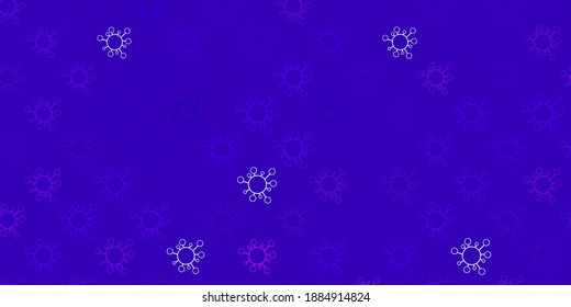 Dark purple, pink vector pattern with coronavirus elements. Smart illustration with covid signs in decorative style. Simple design against epidemic information.