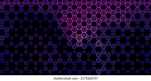 Dark Purple, Pink vector pattern with magic elements. Illustration with magical signs of spiritual power. Simple design for occult depiction.