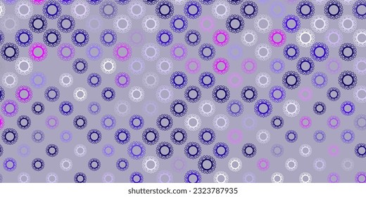 Patrón vector púrpura oscuro y rosa con elementos coronavirus. Símbolos de enfermedades degradadas coloridas en un estilo simple y abstracto. Diseño simple contra la información epidémica.