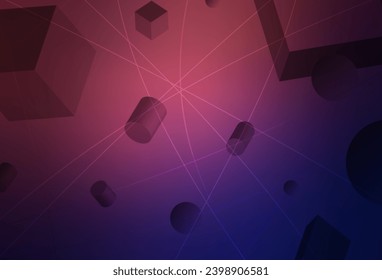 Dark Purple, Pink vector pattern with 3D cubes, cylinders, spheres, rectangles. Illustration with a set of geometrical shapes. Smart design for business ads.