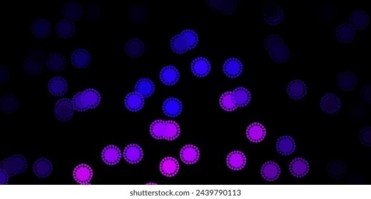 Dark purple, pink vector pattern with coronavirus elements. Abstract illustration with biological gradient shapes. Simple drawing against danger fever.