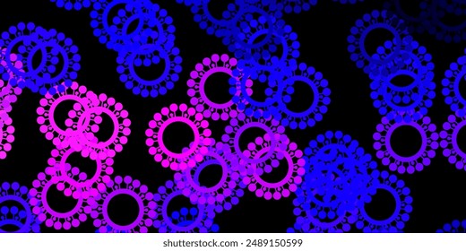 Dark purple, pink vector pattern with coronavirus elements. Colorful abstract illustration with gradient medical shapes. Design for biohazard warning.